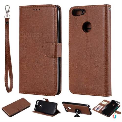 Retro Greek Detachable Magnetic PU Leather Wallet Phone Case for Huawei P Smart(Enjoy 7S) - Brown