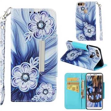 Button Flower Big Metal Buckle PU Leather Wallet Phone Case for Huawei P Smart(Enjoy 7S)