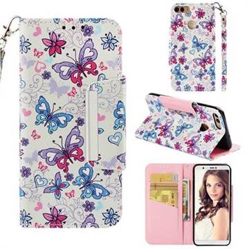Colored Butterfly Big Metal Buckle PU Leather Wallet Phone Case for Huawei P Smart(Enjoy 7S)