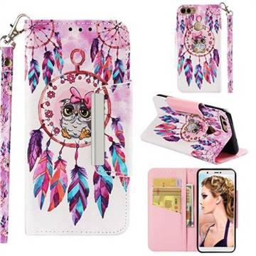 Owl Wind Chimes Big Metal Buckle PU Leather Wallet Phone Case for Huawei P Smart(Enjoy 7S)