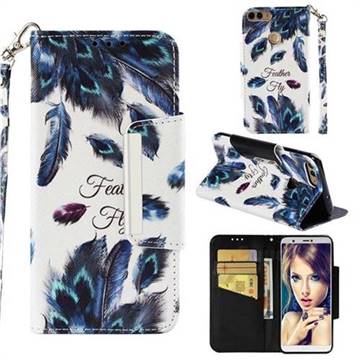 Peacock Feather Big Metal Buckle PU Leather Wallet Phone Case for Huawei P Smart(Enjoy 7S)