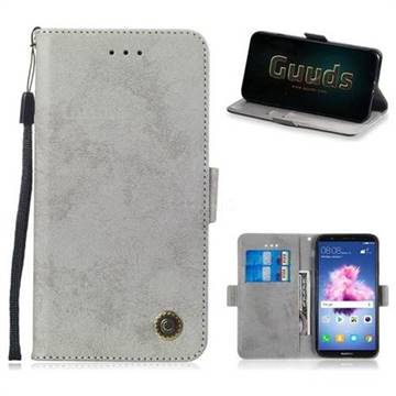 Retro Classic Leather Phone Wallet Case Cover for Huawei P Smart(Enjoy 7S) - Gray