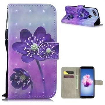 Purple Flower 3D Painted Leather Wallet Phone Case for Huawei P Smart(Enjoy 7S)