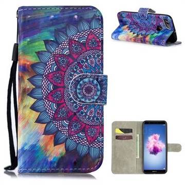 Oil Painting Mandala 3D Painted Leather Wallet Phone Case for Huawei P Smart(Enjoy 7S)