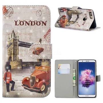 Retro London 3D Painted Leather Phone Wallet Case for Huawei P Smart(Enjoy 7S)