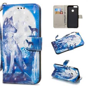 Ice Wolf 3D Painted Leather Wallet Phone Case for Huawei P Smart(Enjoy 7S)