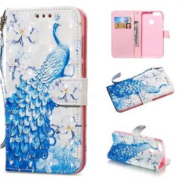 Blue Peacock 3D Painted Leather Wallet Phone Case for Huawei P Smart(Enjoy 7S)
