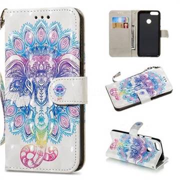 Colorful Elephant 3D Painted Leather Wallet Phone Case for Huawei P Smart(Enjoy 7S)