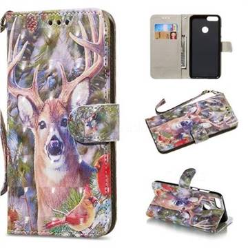 Elk Deer 3D Painted Leather Wallet Phone Case for Huawei P Smart(Enjoy 7S)