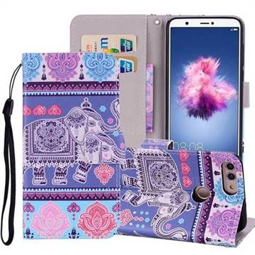 Totem Elephant PU Leather Wallet Phone Case Cover for Huawei P Smart(Enjoy 7S)