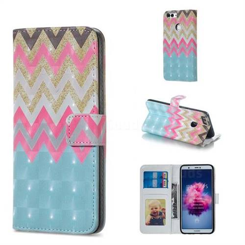 Color Wave 3D Painted Leather Phone Wallet Case for Huawei P Smart(Enjoy 7S)