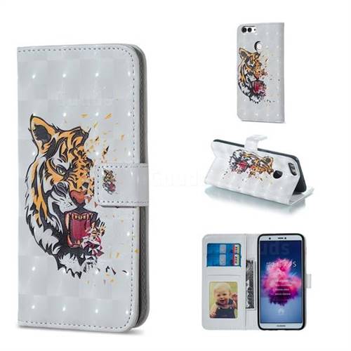 Toothed Tiger 3D Painted Leather Phone Wallet Case for Huawei P Smart(Enjoy 7S)