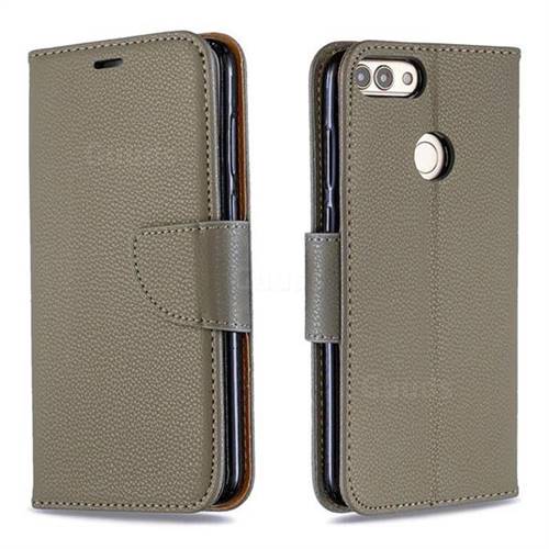 Classic Luxury Litchi Leather Phone Wallet Case for Huawei P Smart(Enjoy 7S) - Gray