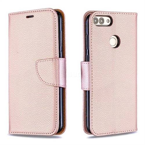 Classic Luxury Litchi Leather Phone Wallet Case for Huawei P Smart(Enjoy 7S) - Golden