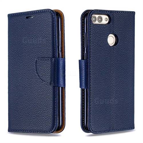 Classic Luxury Litchi Leather Phone Wallet Case for Huawei P Smart(Enjoy 7S) - Blue