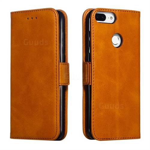 Retro Classic Calf Pattern Leather Wallet Phone Case for Huawei P Smart(Enjoy 7S) - Yellow