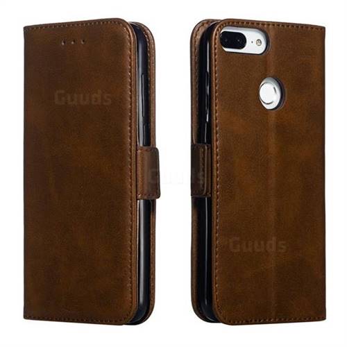 Retro Classic Calf Pattern Leather Wallet Phone Case for Huawei P Smart(Enjoy 7S) - Brown