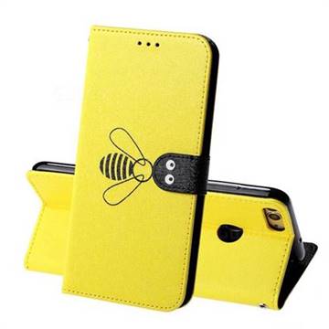 Silk Texture Bee Pattern Leather Phone Case for Huawei P Smart(Enjoy 7S) - Yellow