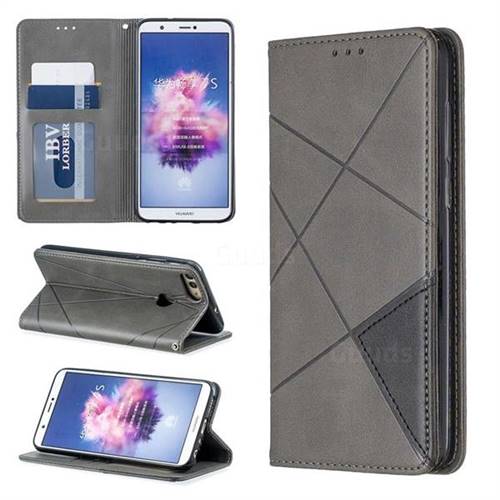 Prismatic Slim Magnetic Sucking Stitching Wallet Flip Cover for Huawei P Smart(Enjoy 7S) - Gray