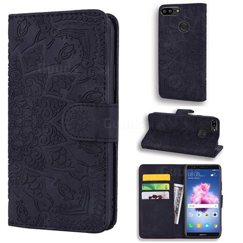 Retro Embossing Mandala Flower Leather Wallet Case for Huawei P Smart(Enjoy 7S) - Black