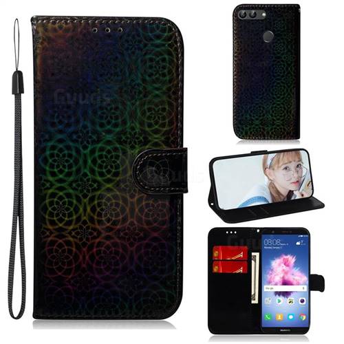 Laser Circle Shining Leather Wallet Phone Case for Huawei P Smart(Enjoy 7S) - Black