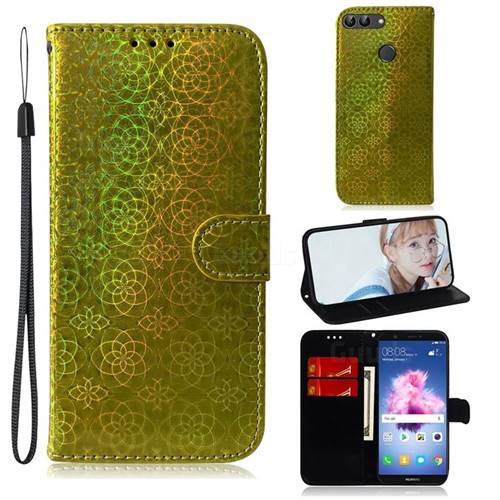 Laser Circle Shining Leather Wallet Phone Case for Huawei P Smart(Enjoy 7S) - Golden