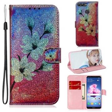 Magnolia Laser Shining Leather Wallet Phone Case for Huawei P Smart(Enjoy 7S)