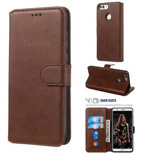 Retro Calf Matte Leather Wallet Phone Case for Huawei P Smart(Enjoy 7S) - Brown