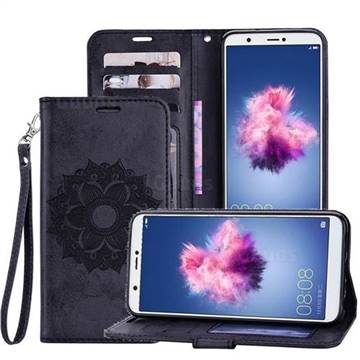 Embossing Retro Matte Mandala Flower Leather Wallet Case for Huawei P Smart(Enjoy 7S) - Black