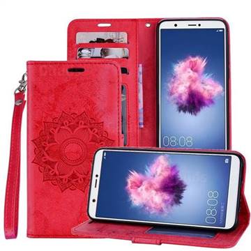 Embossing Retro Matte Mandala Flower Leather Wallet Case for Huawei P Smart(Enjoy 7S) - Red