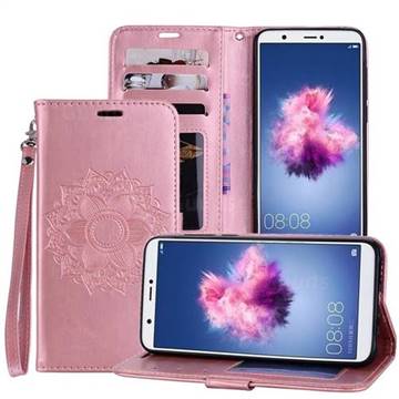 Embossing Retro Matte Mandala Flower Leather Wallet Case for Huawei P Smart(Enjoy 7S) - Rose Gold