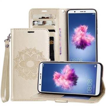 Embossing Retro Matte Mandala Flower Leather Wallet Case for Huawei P Smart(Enjoy 7S) - Golden