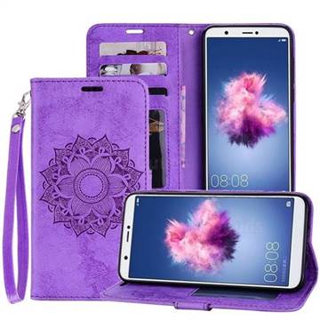 Embossing Retro Matte Mandala Flower Leather Wallet Case for Huawei P Smart(Enjoy 7S) - Purple