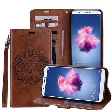 Embossing Retro Matte Mandala Flower Leather Wallet Case for Huawei P Smart(Enjoy 7S) - Brown