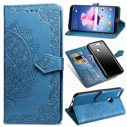 Embossing Imprint Mandala Flower Leather Wallet Case for Huawei P Smart(Enjoy 7S) - Blue