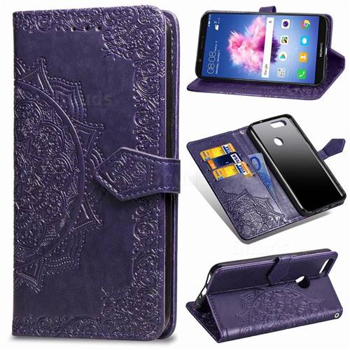 Embossing Imprint Mandala Flower Leather Wallet Case for Huawei P Smart(Enjoy 7S) - Purple