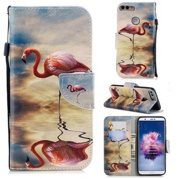 Reflection Flamingo Leather Wallet Case for Huawei P Smart(Enjoy 7S)