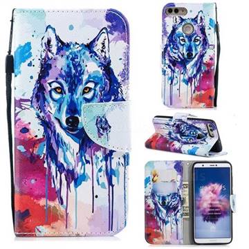 Watercolor Wolf Leather Wallet Case for Huawei P Smart(Enjoy 7S)
