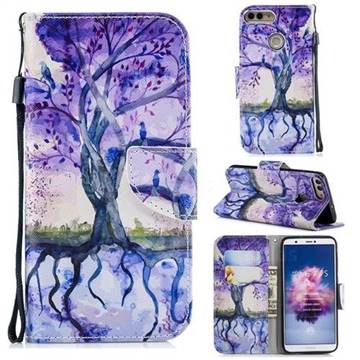 Purple Tree Leather Wallet Case for Huawei P Smart(Enjoy 7S)