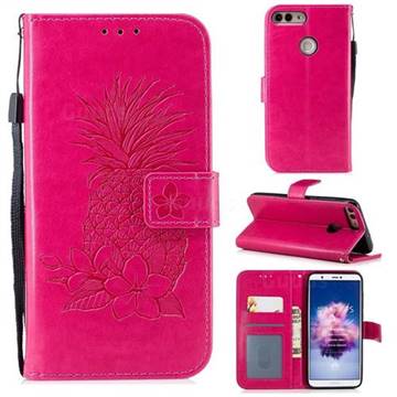 Embossing Flower Pineapple Leather Wallet Case for Huawei P Smart(Enjoy 7S) - Rose