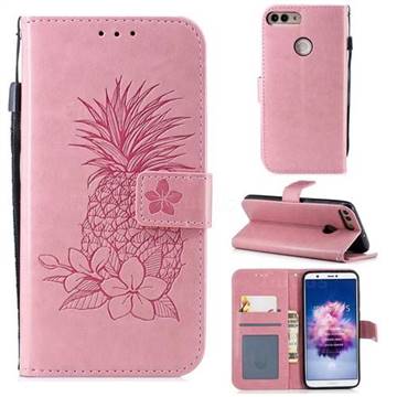 Embossing Flower Pineapple Leather Wallet Case for Huawei P Smart(Enjoy 7S) - Pink