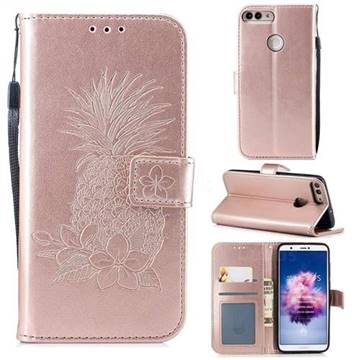 Embossing Flower Pineapple Leather Wallet Case for Huawei P Smart(Enjoy 7S) - Rose Gold