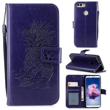 Embossing Flower Pineapple Leather Wallet Case for Huawei P Smart(Enjoy 7S) - Purple