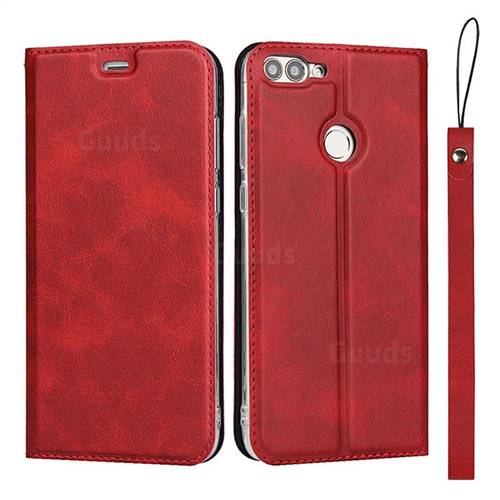 Calf Pattern Magnetic Automatic Suction Leather Wallet Case for Huawei P Smart(Enjoy 7S) - Red