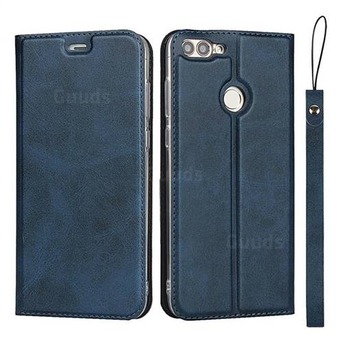 Calf Pattern Magnetic Automatic Suction Leather Wallet Case for Huawei P Smart(Enjoy 7S) - Blue