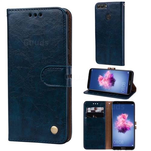 Luxury Retro Oil Wax PU Leather Wallet Phone Case for Huawei P Smart(Enjoy 7S) - Sapphire
