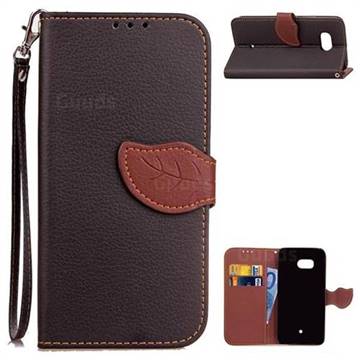 Leaf Buckle Litchi Leather Wallet Phone Case for HTC U11 - Black