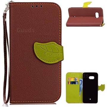 Leaf Buckle Litchi Leather Wallet Phone Case for HTC U11 - Brown