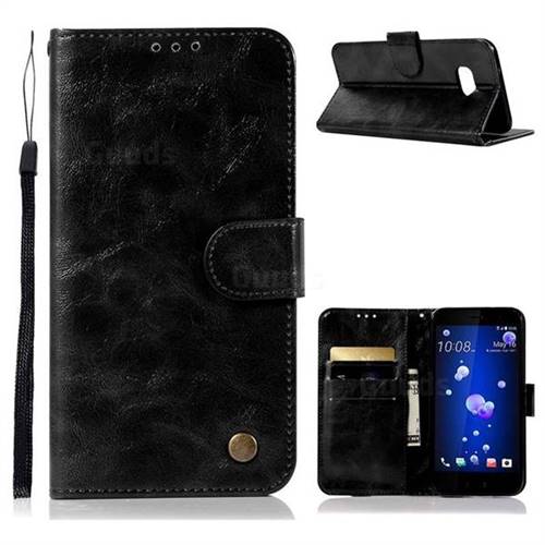Luxury Retro Leather Wallet Case for HTC U11 - Black