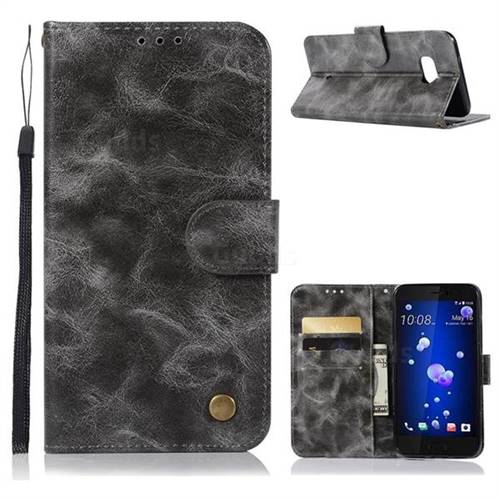 Luxury Retro Leather Wallet Case for HTC U11 - Gray